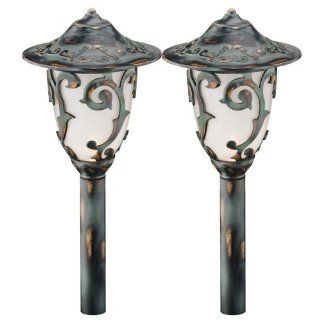 Malibu CL082WB2 2 Pack Low Voltage 11 Watt Metal Victorian Garden Lights, Weathered Bronze with Frosted Glass Globe   Perimeter Lighting  