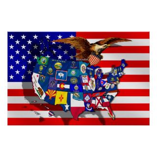 American Eagle USA flag US State flags map Posters