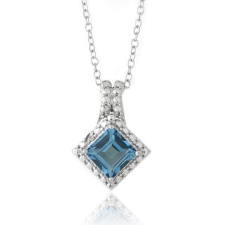 Glitzy Rocks Silver London Blue Topaz and Diamond Square Necklace Glitzy Rocks Gemstone Necklaces