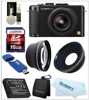 Panasonic LUMIX DMC LX7 LX7K (Black) + 0.45X Wide Angle Lens + 2x Telephoto Lens + Case + Battery + 16GB + Cleaning Kit + Card Reader + Cleaning Cloth  Digital Slr Camera Bundles  Camera & Photo