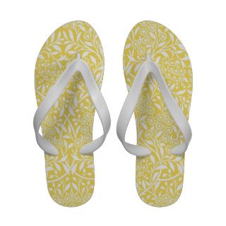 Yellow Floral Damask Pattern Flip Flops