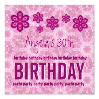 30th Birthday Pink Flowers Custom Name For Her Invitation