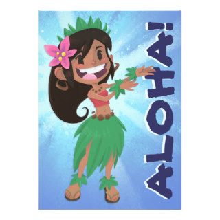 Hula Girl & Cocktail Luau Birthday Party Announcement