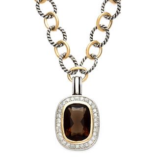 Sterling Essentials Silver Antique Finish Two Tone Oval CZ Necklace Sterling Essentials Cubic Zirconia Necklaces