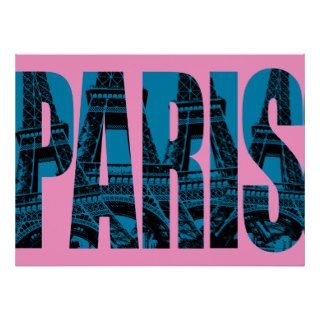 Paris with Blue Eiffel Tower Poster