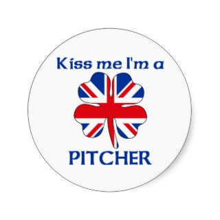Personalized British Kiss Me I'm Pitcher Round Stickers