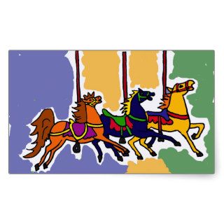 AD  Artistic Carousel Horses Folk Art Rectangle Stickers