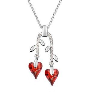 Charm Jewelry Swarovski Element Crystal 18k Gold Plated Siam Red heart shape Willow Leaf Elegant Fashion Necklace Z#2383 Zg504027 Jewelry