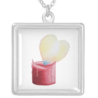 Red love heart candle illustration art necklace