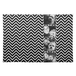 Photo Collage with Black and White Chevron Pattern Placemats