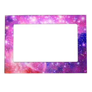 Pink & purple galaxy glitter girly nebula stars frame magnets