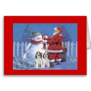 Beagle Christmas Santa and Snowman Greeting Card