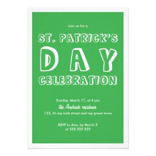 St Patricks Day Party Modern St Pattys Green White Custom Invitation
