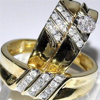 Trio Set His and her wedding rings 0.4ct 10K Yellow Gold 3 piece Bride and grooms Wedding Bands Jewelry