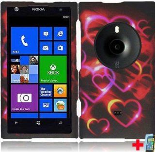 Nokia Lumia 1020 ELVIS COLORFUL RED ORANGE PINK HEARTS DESIGN RUBBERIZED HARD PLASTIC 2 PIECE SNAP ON MOBILE PHONE CASE + SCREEN PROTECTOR, FROM [TRIPLE8ACCESSORIES] Cell Phones & Accessories