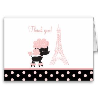 Black/Pink French Poodle Note Cards Thank you