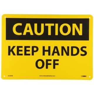NMC C538AB OSHA Sign, Legend "CAUTION   KEEP HANDS OFF", 14" Length x 10" Height, Aluminum, Black on Yellow Industrial Warning Signs