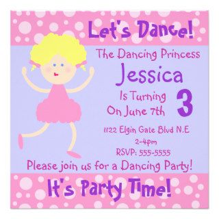 Let's Dance ~ It's Party Time~Kids Birthday Party Personalized Invitations