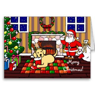 Yellow Labrador and Santa Christmas Cartoon Cards