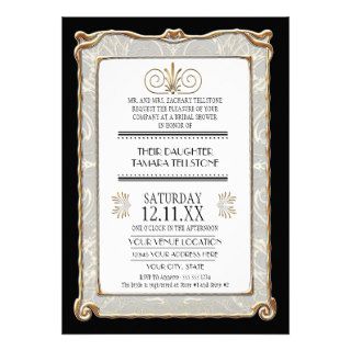 Art Deco Nouveau Gatsby Style Gold n Lace Look Invitations