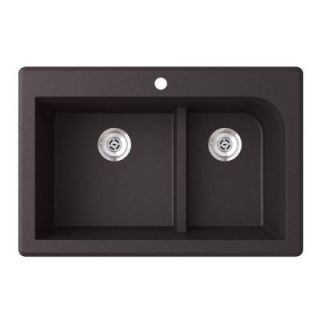 Swan Drop in Granite 33x22x9 1 Hole Low Divide Double Bowl Kitchen Sink in Nero QZ03322LD.077