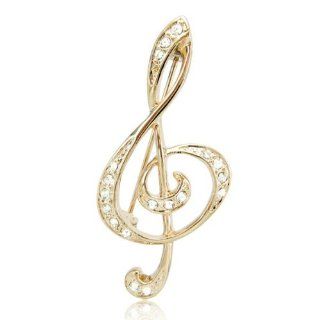 FM42 Sparkling Crystal G Clef Musical Note Brooch Pin (Silver Tone) Brooches And Pins Jewelry