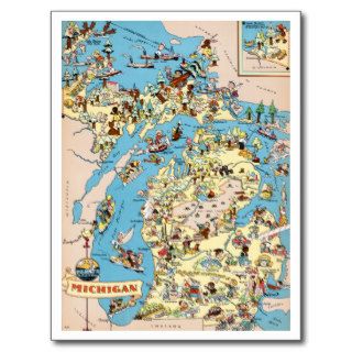 Michigan Vintage Funny Map Postcards