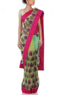 Chhabra 555 Womens Meadow Green Net Saree One Size Clothing
