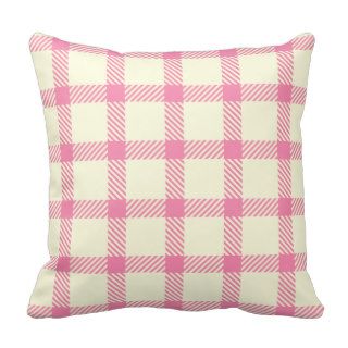 Beige tartan with pink stripes throw pillows