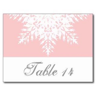 Snowflake pink, white winter wedding table number postcard