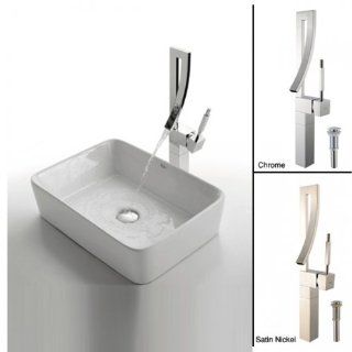 Kraus C KCV 121 1200CH White Rectangular Ceramic Millennium   Bathroom Sink Faucets  