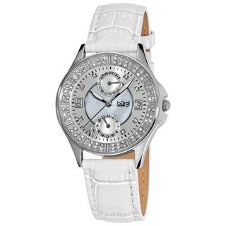 Burgi Women's Diamond Classic Stainless Steel GMT Date White Strap Watch Burgi Women's Burgi Watches