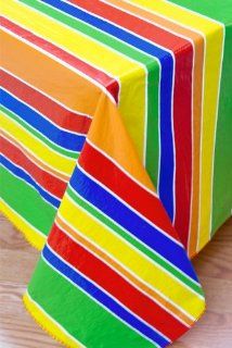 Festive Stripe Flannel Backed Vinyl Tablecloth, 52x70 Oval  