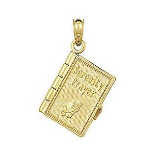 14k Gold Religious Necklace Charm Pendant, 3d Serenity Prayer Book With Moveable Million Charms Jewelry
