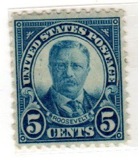 Postage Stamps United States. One Single 5 Cent Dark Blue Theodore Roosevelt Stamp Dated 1922 25, Scott #557 