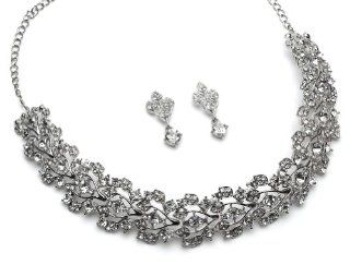 USABride Rhinestone Floral Choker Necklace & Earring Set for Special Occasions 557 Jewelry Sets Jewelry