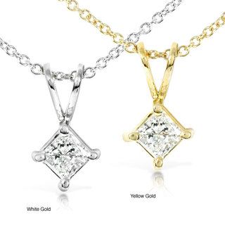 Annello 14k Gold 1/3ct Princess Diamond Solitaire Necklace (H I, I1 I2) Annello Diamond Necklaces
