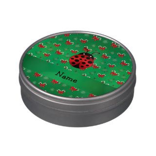 Personalized name ladybug green candy canes bows jelly belly tins