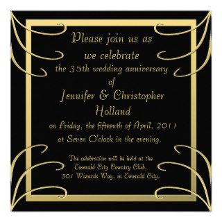 Elegant Black and Gold Swirl Anniversary Custom Invitations