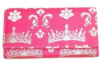 Cwp1069. Crown Print Leatherette Wallet. Pink  Cosmetic Tote Bags  Beauty