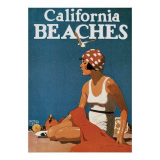 Vintage California Beaches CA Travel Poster Art