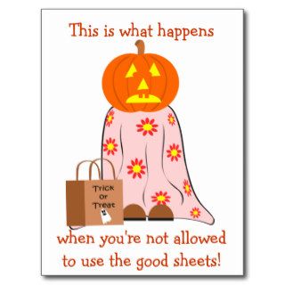 Pumpkin Mask Flower Sheet Trick or Treater Costume Postcards