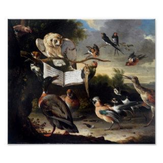 Vintage Painting Birds Reading Music Poster