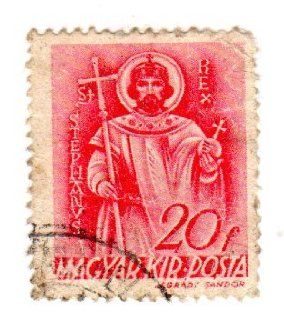 Postage Stamps Hungary. One Single 20f Rose Red St. Stephen Stamp Dated 1939, Scott #544. 