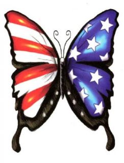 USA American Flag Freedom Butterfly Temporary Body Art Tattoos Large 6" x 4.5" Clothing