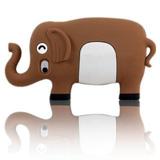 Deal wholesale Cute 3D Animal Long Nose Elephant Soft Silicone Skin Back Cover Case Coffee + Screen Protector for iPhone 4 4S Cell Phones & Accessories