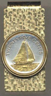 Gorgeous 2 Toned Gold on Silver Bahamas Sail boat, Coin   Money clips Beauty