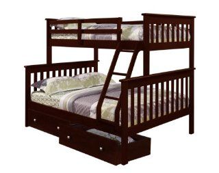 Bunk Bed Twin over Full Mission Style in Cappuccino with Drawers Furniture & Decor
