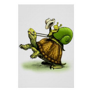 Snail riding a turtle rodeo style print