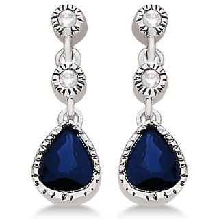 Vintage Dangle Drop Blue Sapphire and Diamond Earrings For Women 14k White Gold (0.89ct) Allurez Jewelry